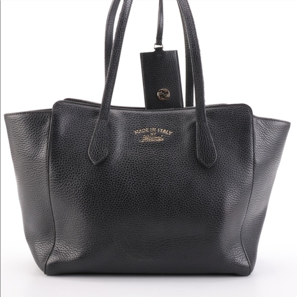 Gucci Handbags - Gucci Shopper Swing Tote Medium in Black Pebble Grain Calfskin